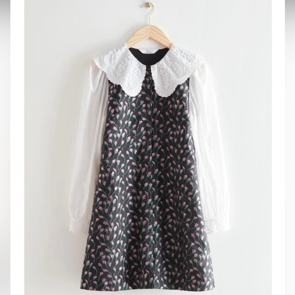 & Other Stories Floral Button Down Embroidered Jacquard Mini Dress